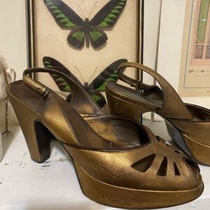 Vintage Y2K Miu Miu Bronze Pin Up Heels 9 1/2 9.5